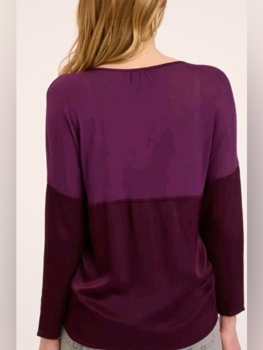 XCVI Long Sleeve Mixed‎ Media Eggplant Purple Sheer & Velvet Feel Top S
